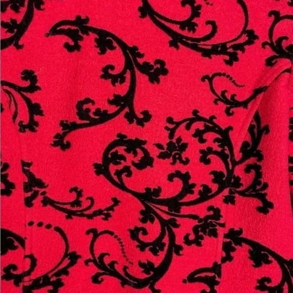 Vintage Coldwater Creek wool and velvet blazer vibrant red and black swirl - Picture 5 of 12